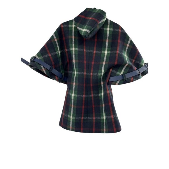 Anthropologie Mädchen Plaid Hooded Cape Constitutional Coat Leather Belt Size S - Picture 2 of 9